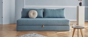 Blaues Schlafsofa mit Bettkasten OSVALD von Innovation, Gästebett ohne Armlehnen - 150x200 cm