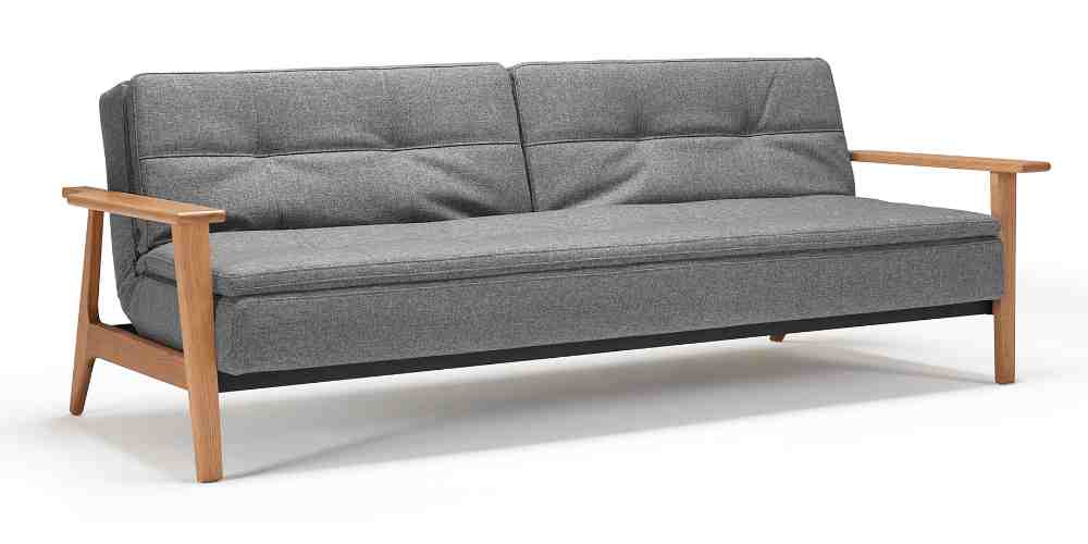 DUBLEXO FREJ Schlafsofa von Innovation mit Holzarmlehnen, skandinavisches Designer Sofa - Liegefläche 110x200 cm
