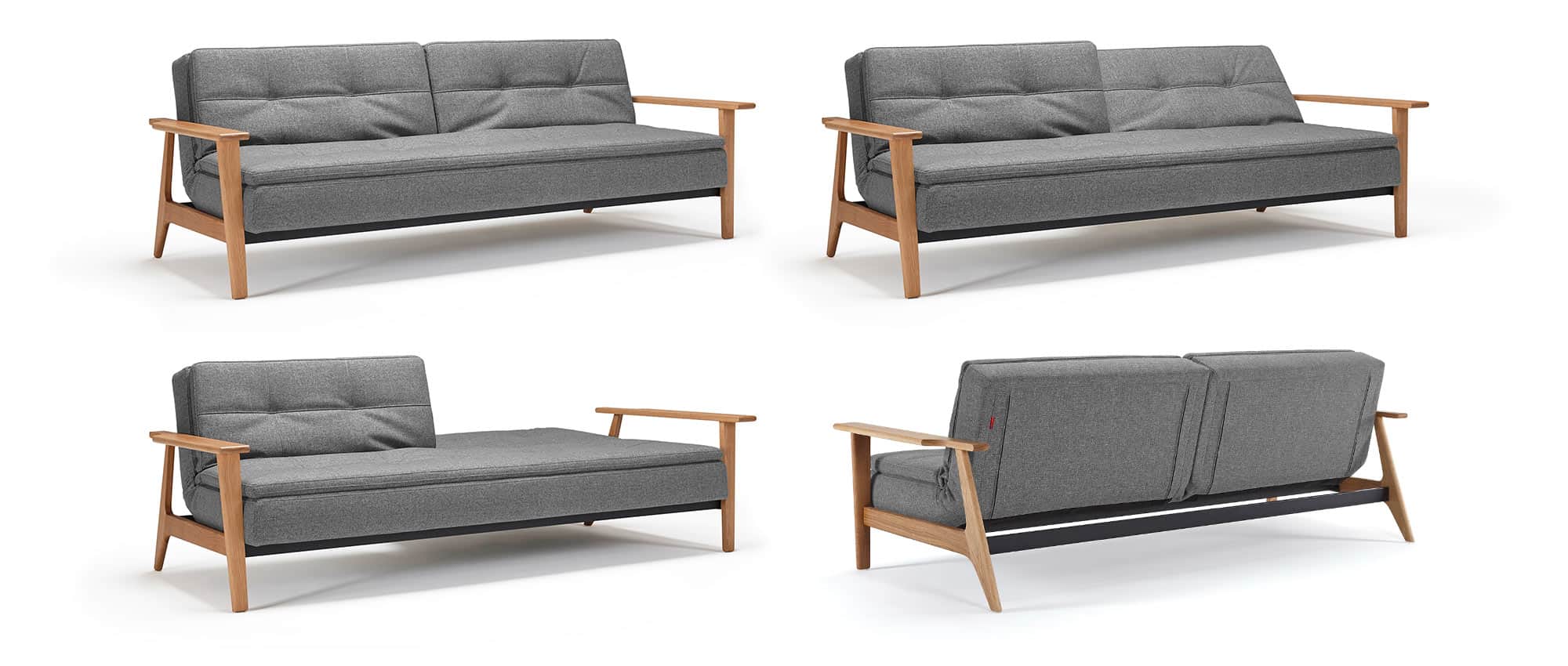 Schlafsofa DUBLEXO von Innovation mit Armlehnen aus Eichenholz FREJ, Gästebett mit verstellbarer Rückenlehne, skandinavisches Design - Liegefläche 110x200
