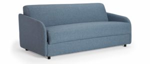 Innovation blaues Schlafsofa EIVOR, Sofabett mit Matratze und Gitterrost, 140x200 cm Liegefläche, schmale Armlehnen