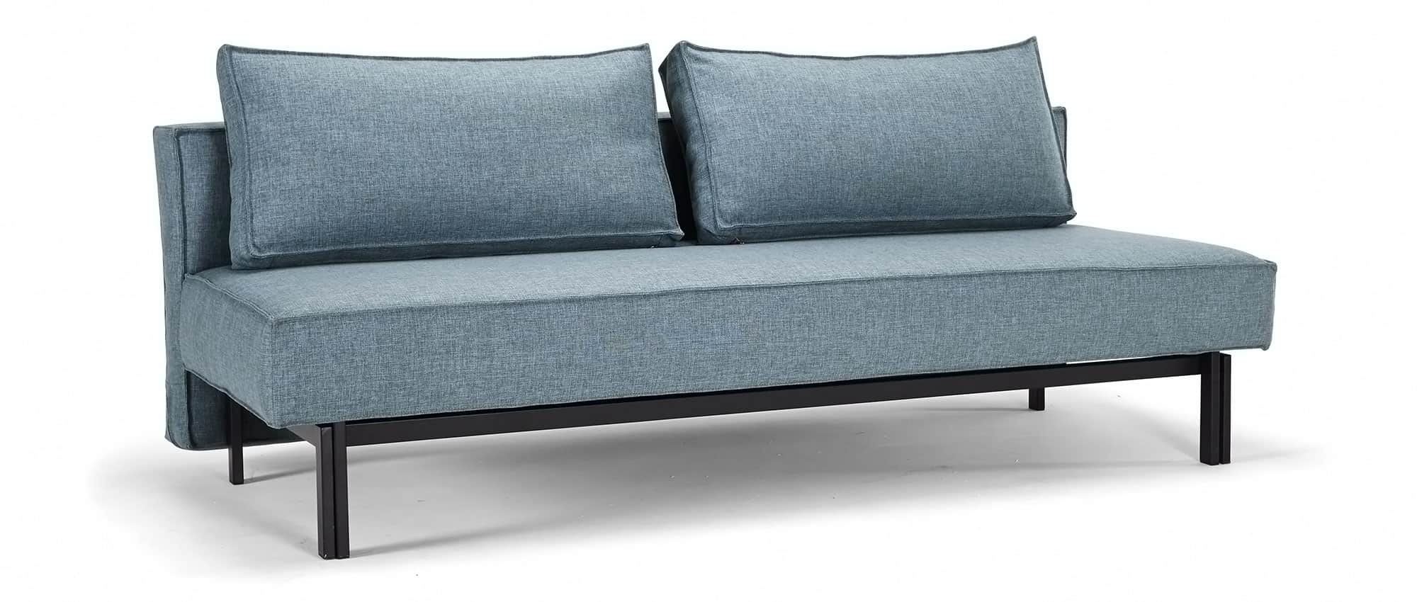 SLY blaues Schlafsofa Gästebett von Innovation, schwarze Metallfüße, Klappsofa ohne Armlehnen - Liegefläche 140x200 cm