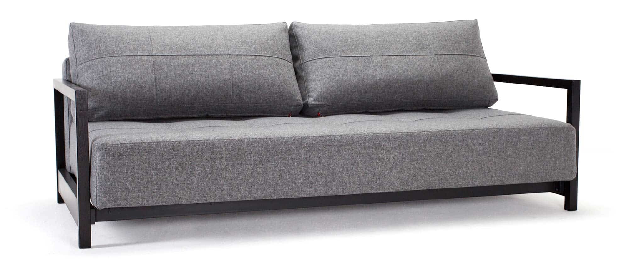graues Schlafsofa BIFROST DELUXE EXCESS von Innovation mit Holzarmlehnen schwarz, Lounge Sofa Gästebett für 2 Personen - Liegefläche 155x200 cm
