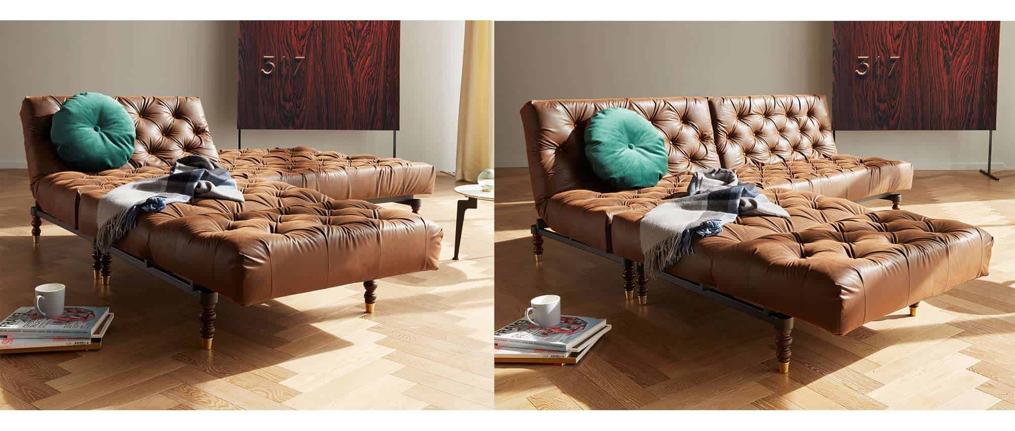 Retro Designer Sofa mit verstellbarer Rückenlehne, Eckschlafsofa, Vintage Stil - 110x200