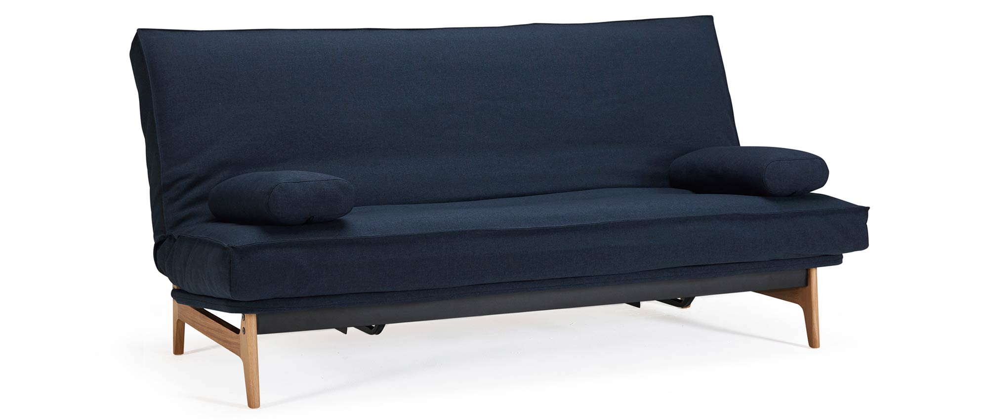 blaues Schlafsofa ASLAK von Innovation mit Holzfüßen, Sofabett für jeden Tag - Liegefläche 140x200 cm oder 120x200 cm