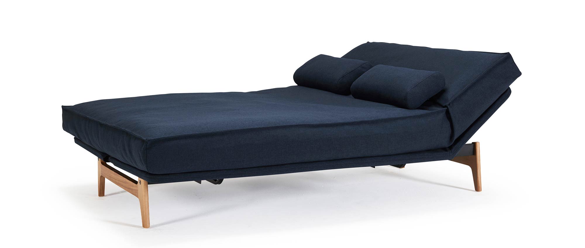 blaues Innovation Sofabett ASLAK als Dauerschläfer, Schlafsofa für jeden Tag mit Holzbeinen aus Eiche - Liegefläche 120x200 oder 140x200