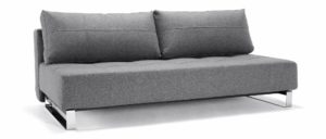 Graues Schlafsofa SUPREMAX DELUXE EXCESS von Innovation mit Chromkufen ohne Armlehnen, Lounge Sofa Gästebett - Liegefläche 155x200 cm