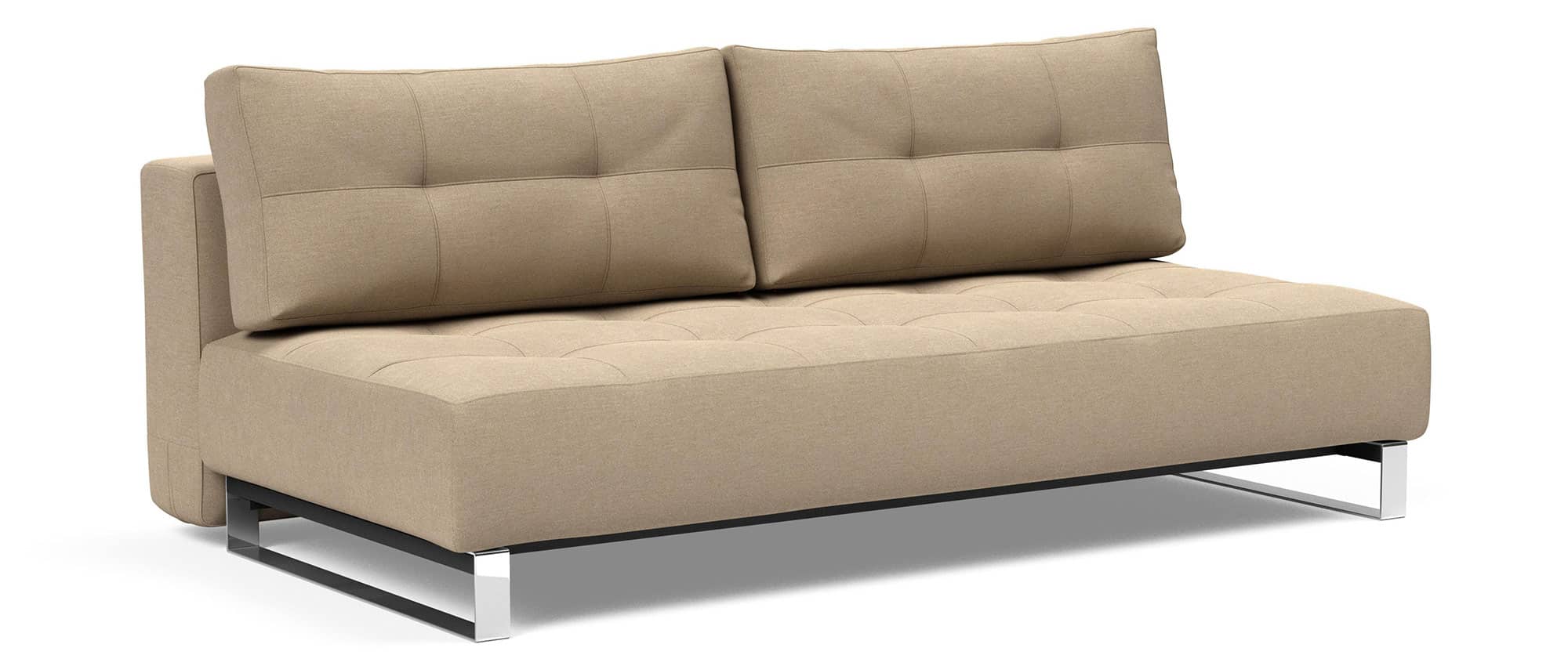 Beiges Schlafsofa Lounge Sofa SUPREMAX DELUXE EXCESS mit Gästebett-Funktion, Lounge Sofa ohne Armlehnen mit Chromkufen - 155x200