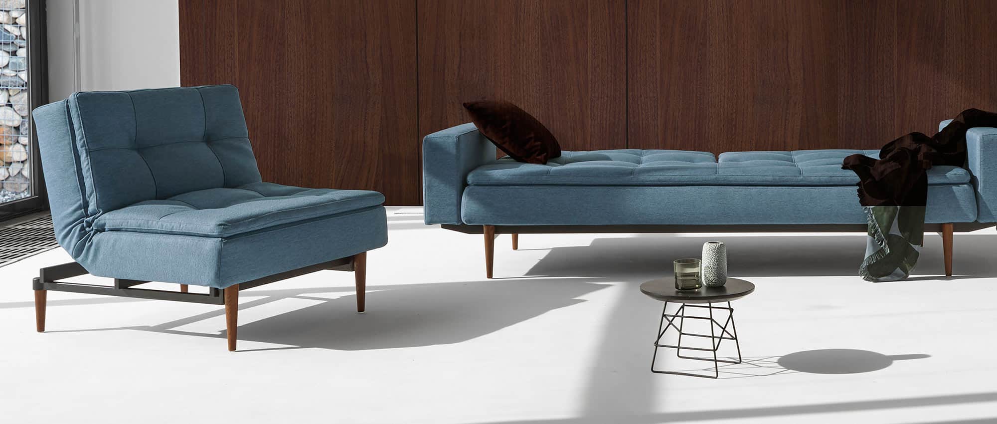 Innovation Sessel DUBLEXO mit verstellbarer Rückenlehne, dunkelbraunen Holzfüßen, skandinavisches Design