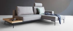 BRAGI Schlafsofa Gästebett von Innovation, mit Holztisch Seitentisch, graues Ecksofa - 140x200 cm