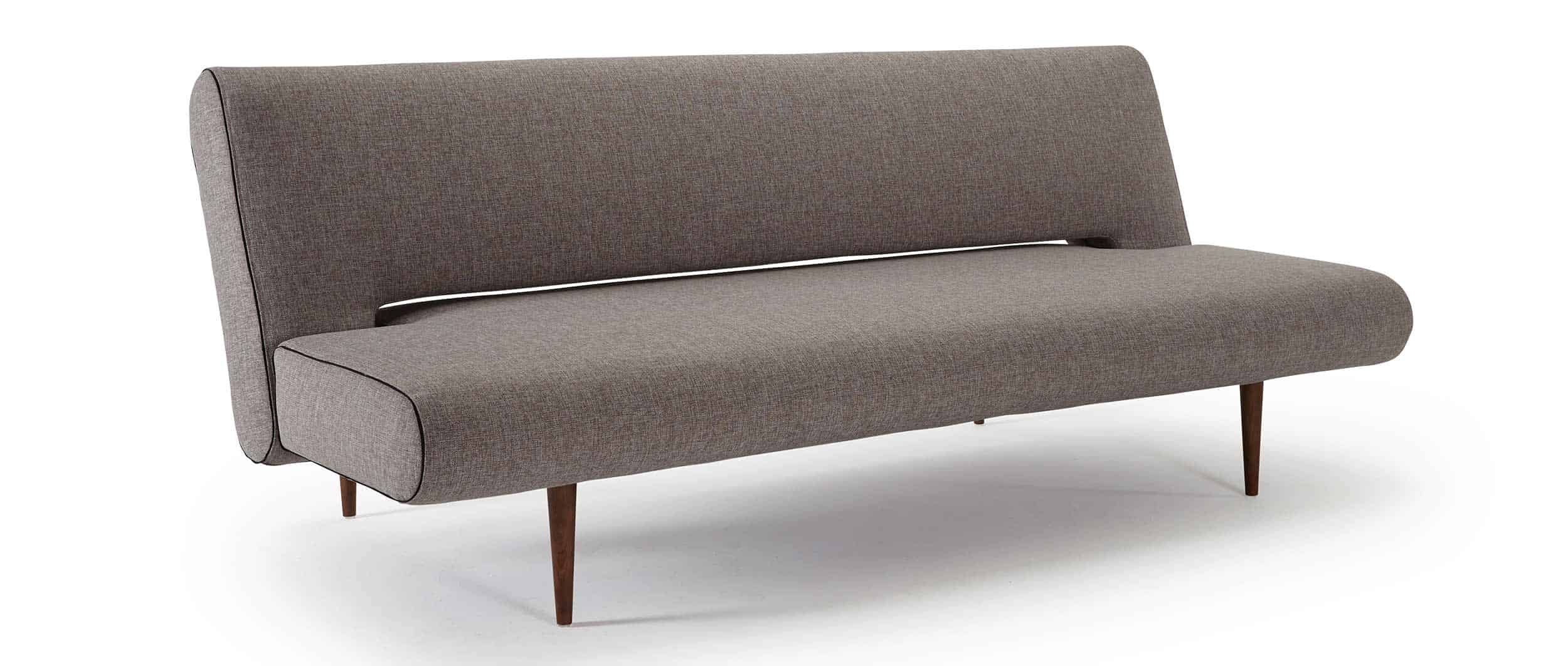grau-braunes Designer Schlafsofa UNFURL von Innovation mit dunklen Holzfüßen, Gästebett mit verstellbarer Rückenlehne - 120x200 cm