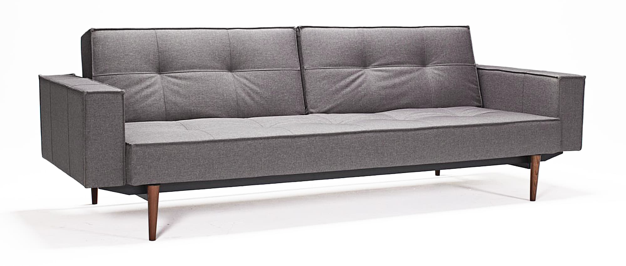 skandinavisches Designer Sofa mit Gästebett-Funktion und Polsterarmlehnen, Rückenlehne verstellbar, Holzfüße - 110x200 cm