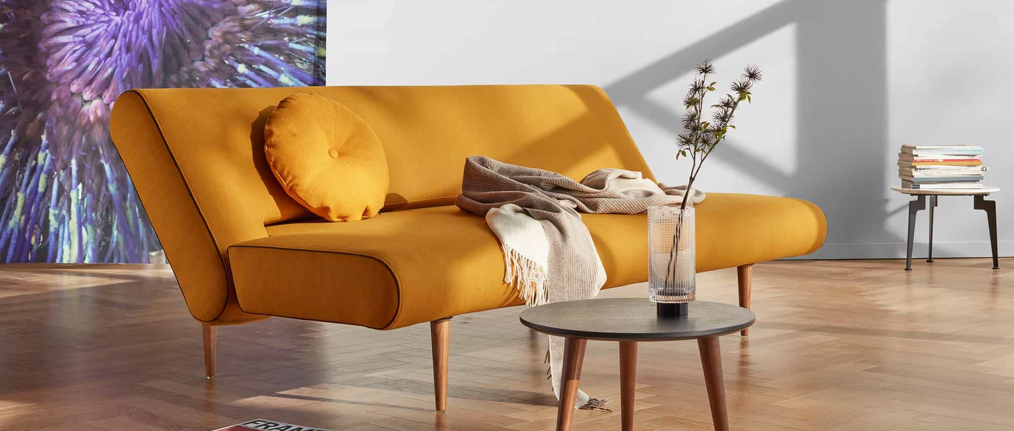 oranges Schlafsofa Gästebett ohne Armlehnen, verstellbare Rückenlehne, Klappsofa mit Holzfüßen - 120x200 cm