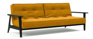 gelbes Schlafsofa SPLITBACK FREJ von Innovation mit Holzarmlehnen und verstellbarer Rückenlehne, Gästebett für 2 Personen - 110x200cm