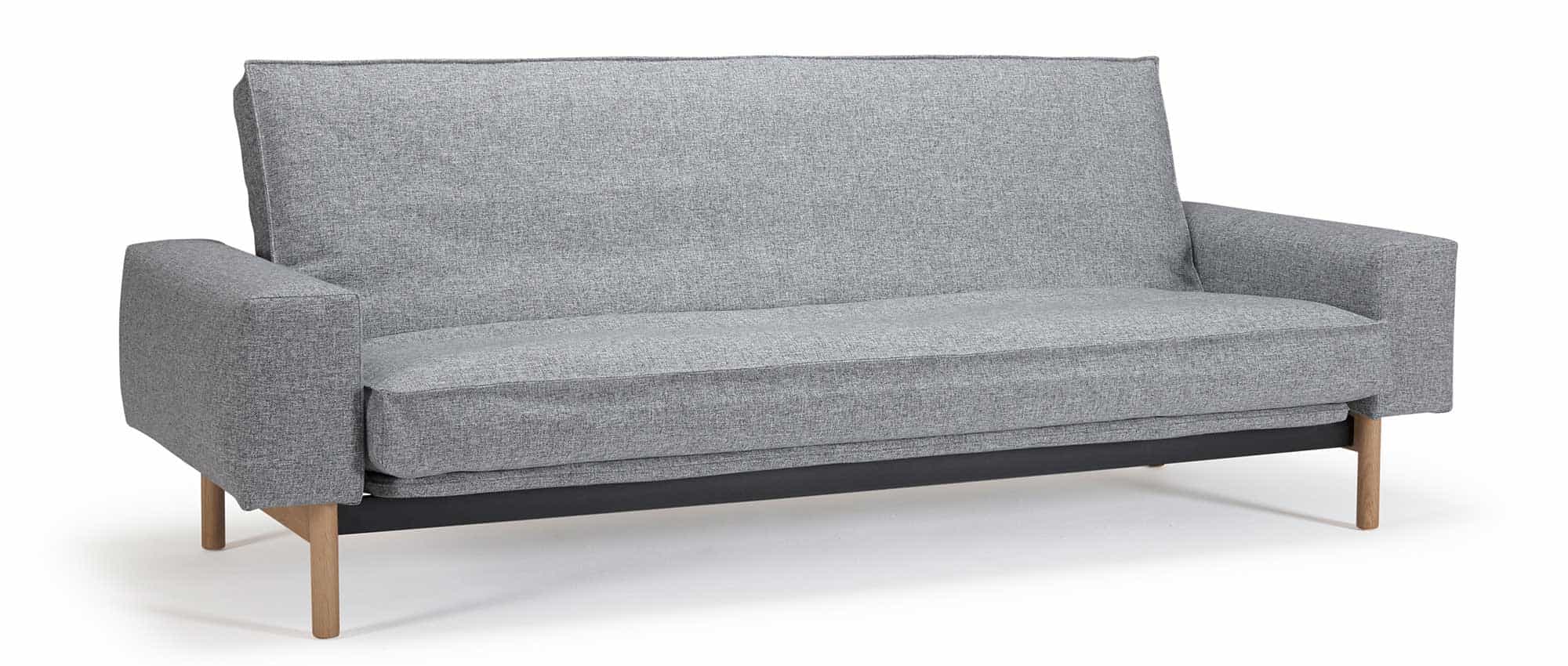 MIMER Schlafsofa von Innovation mit hellen Eichenholzfüßen und breiten Armlehnen, Sofabett für jeden Tag - Liegefläche 140x200cm