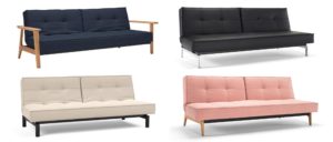 skandinavisches Designer Sofa mit klappbarer Rückenlehne und Gästebett-Funktion, ohne Armlehnen - Liegefläche 110x200cm