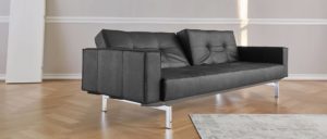 Designer Sofa mit Schlaffunktion, schwarzes Kunstleder, verstellbare Rückenlehne, Gästebett-Funktion für 2 Personen - Liegefläche 110x200cm